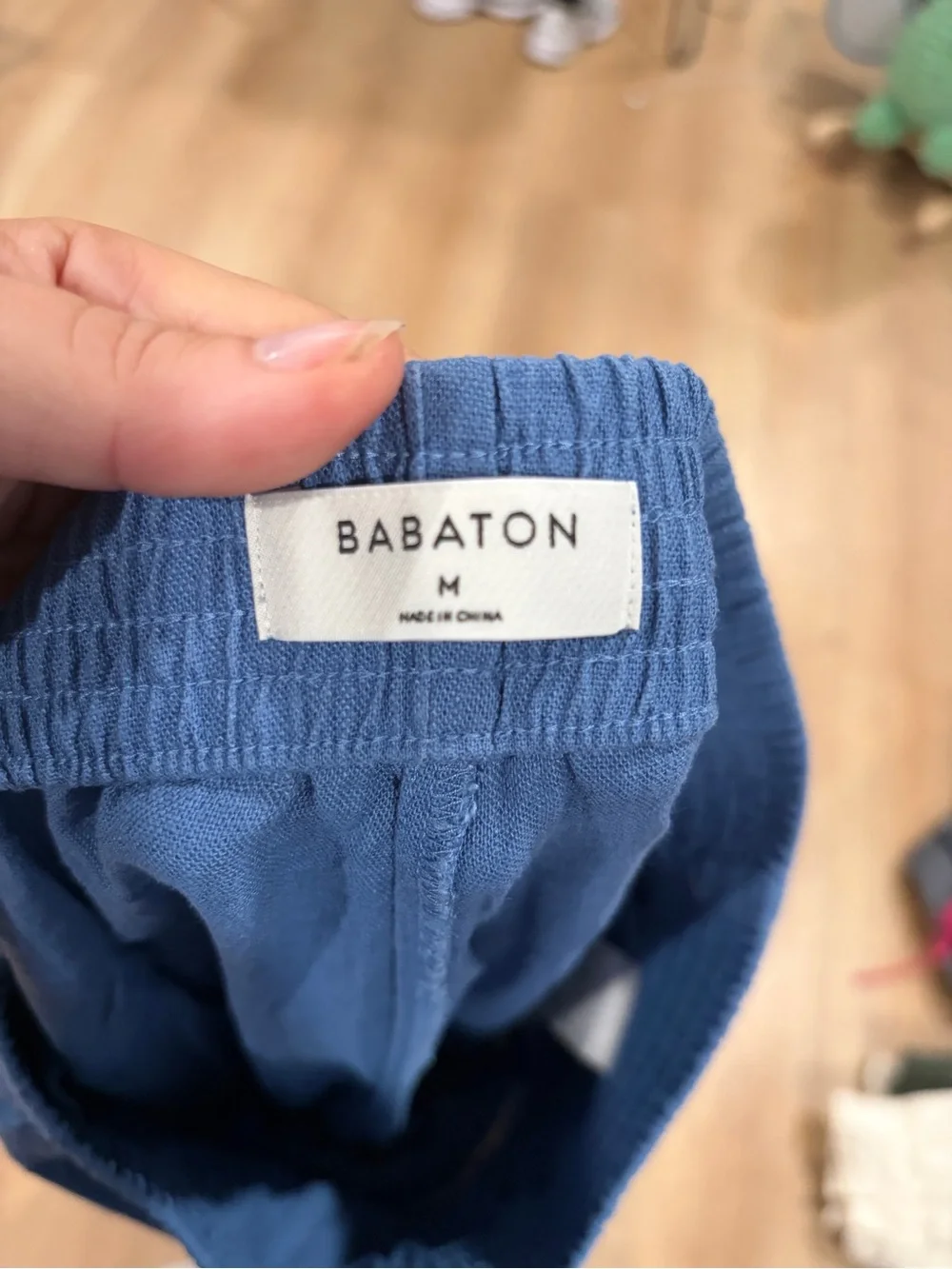 Babaton Aritzia Blue Linen Blend Pull On Wide Leg Pants Size Medium